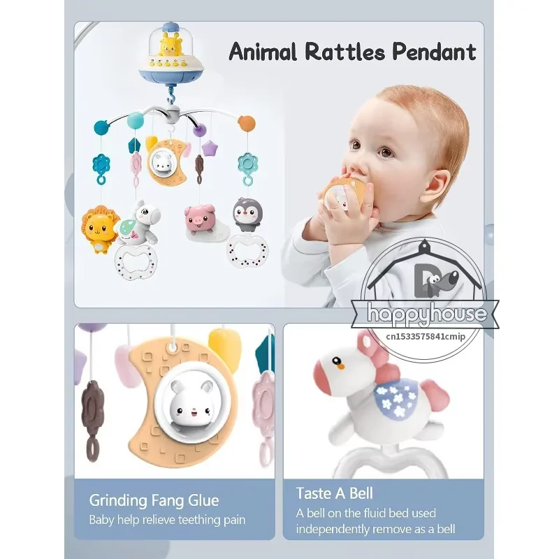 Musical Baby Crib Mobile com luzes, projeção para bebês, controle remoto, brinquedos recém-nascidos