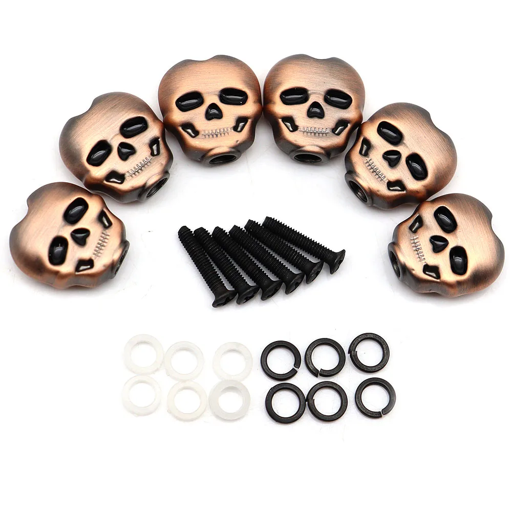6 Stück Gitarren-Knopfgriffe in Totenkopfform aus Metall für Folk-, E- und Akustikgitarren – Detail 8