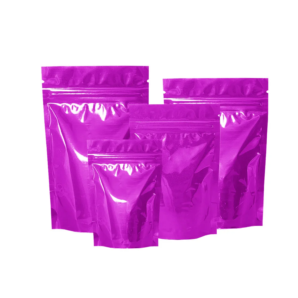 

100pcs Purple Shiny Aluminum Foil Stand up Bag Ziplock Resealable Packaging Mylar Doypack Party Food Storage Pouch