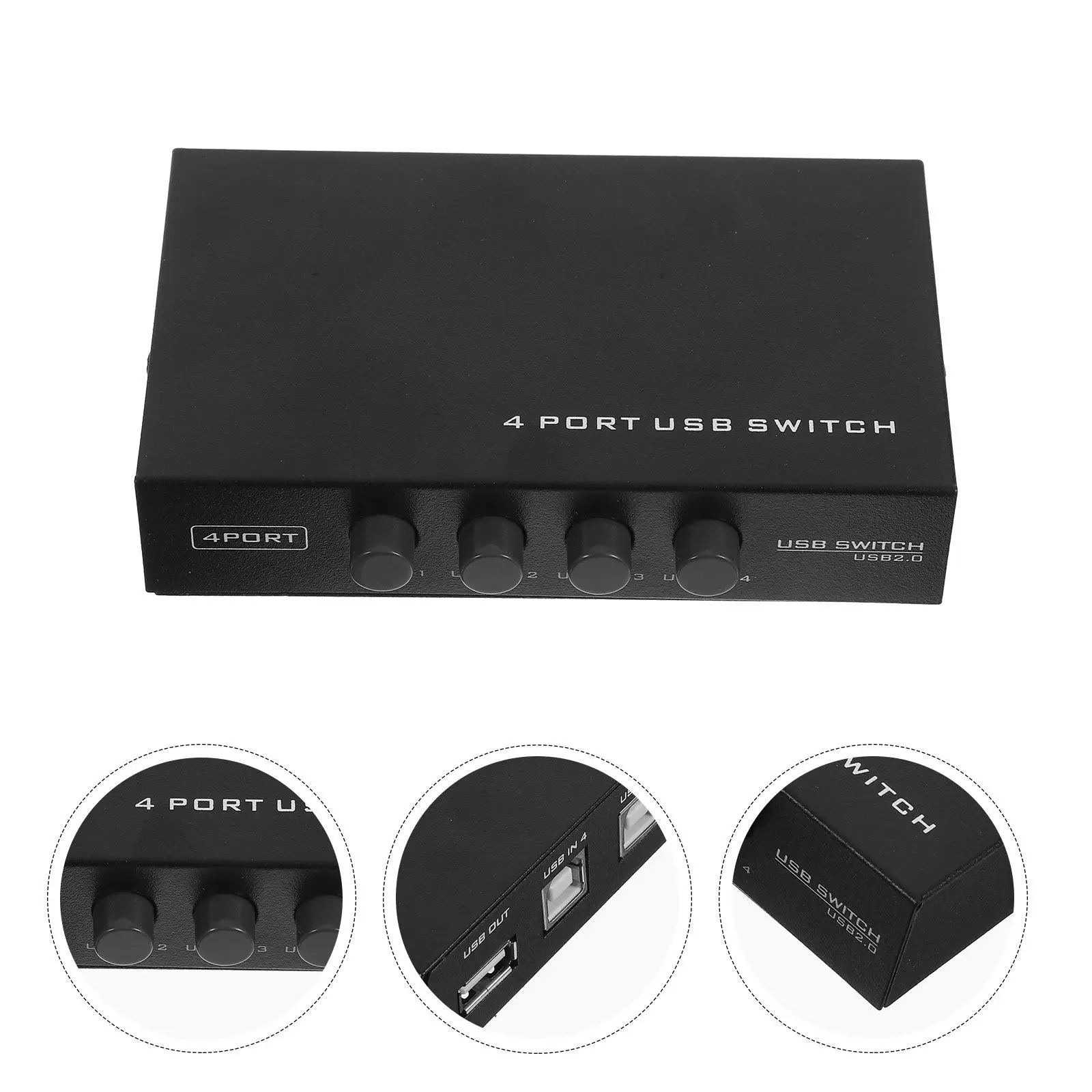 4-Port USB 2.0 Printer Sharing Hub Black 4.3x2.8x1.0 Inch for 98 to Compatible with Scanner Camera Keyboard USB
