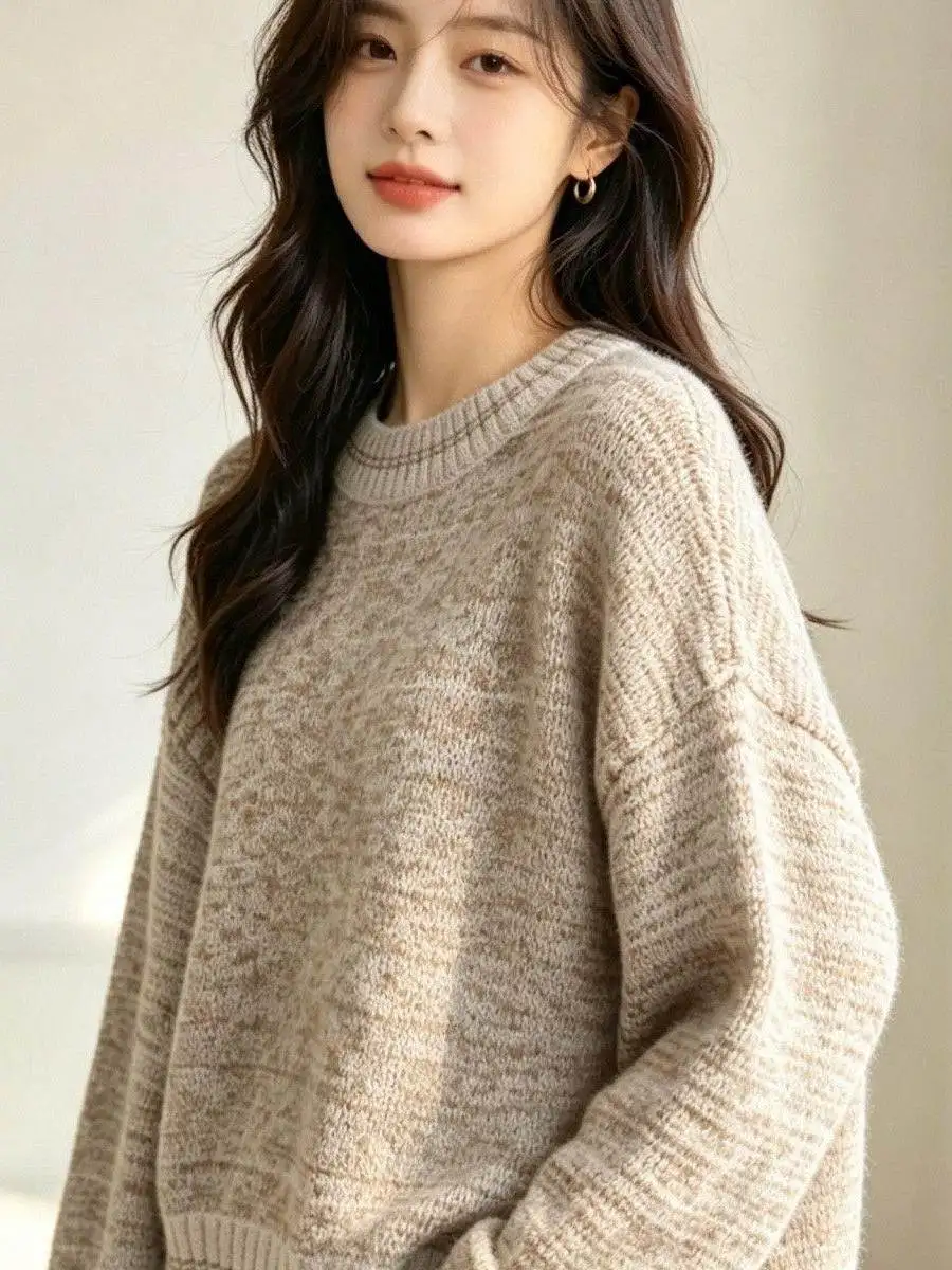 Retro Gradient Color Short Striped Sweater Women's Autumn Winter New Knitted Loose Long Sleeve Top Trendy Comfortable Knitwear