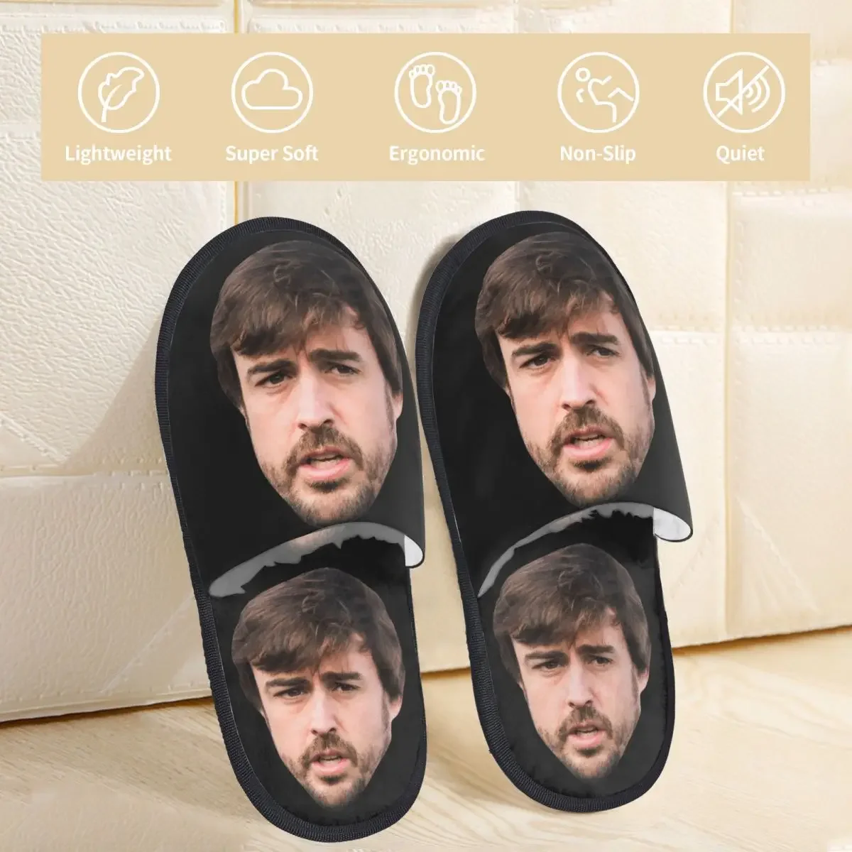 Zapatillas de casa de algodón para sala de estar, chanclas antideslizantes de piel suave para el hogar, con cara de cabeza grande divertida, para invierno