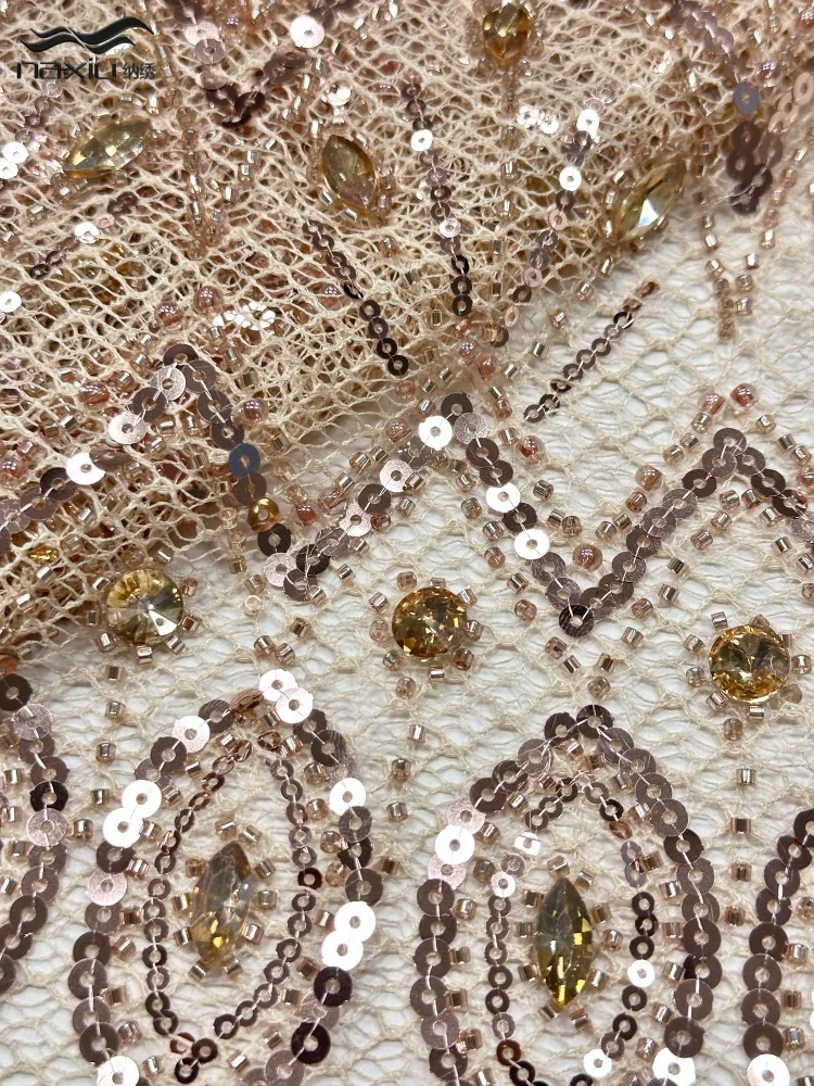 Madison Luxury 5 Yard African Sequins Stones Fabric High Quality Beads Nigerian French Embroidery Mesh Lace For Wedding Dress