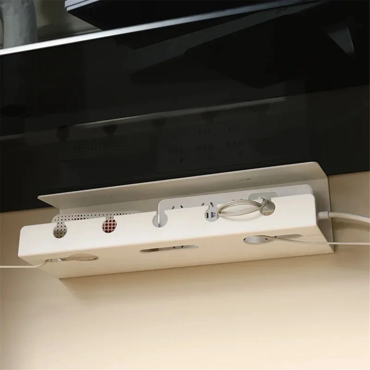 Cable Holder Under the Table, Manage Power Board Wires, Computer Desk Socket Fixing Without Punching, Storage Rack White