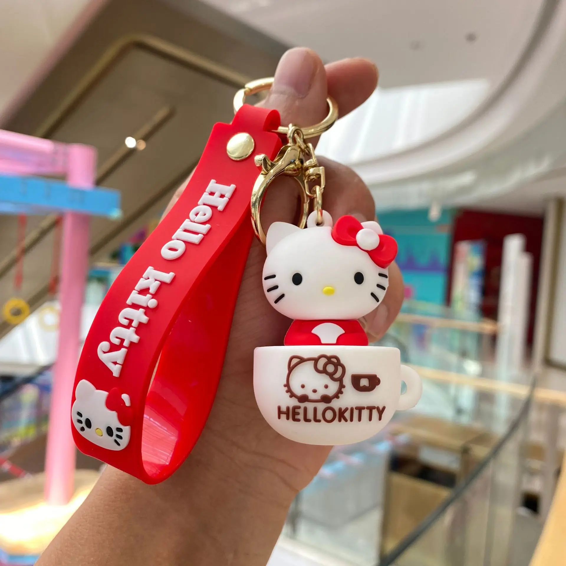 Kawaii Sanrio Hello Kitty Keychain Accessories Cartoon Ornament Doll Pvc Soft Rubber Cup Bag Pendant Car Key Ring Girls Gift