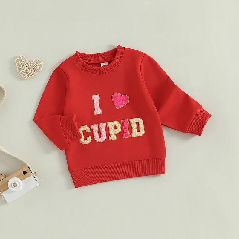 Baby Girl Valentine Sweatshirt Cute Letter Embroidery Round Neck Long Sleeve Fall Tops for Toddler Cute Clothes