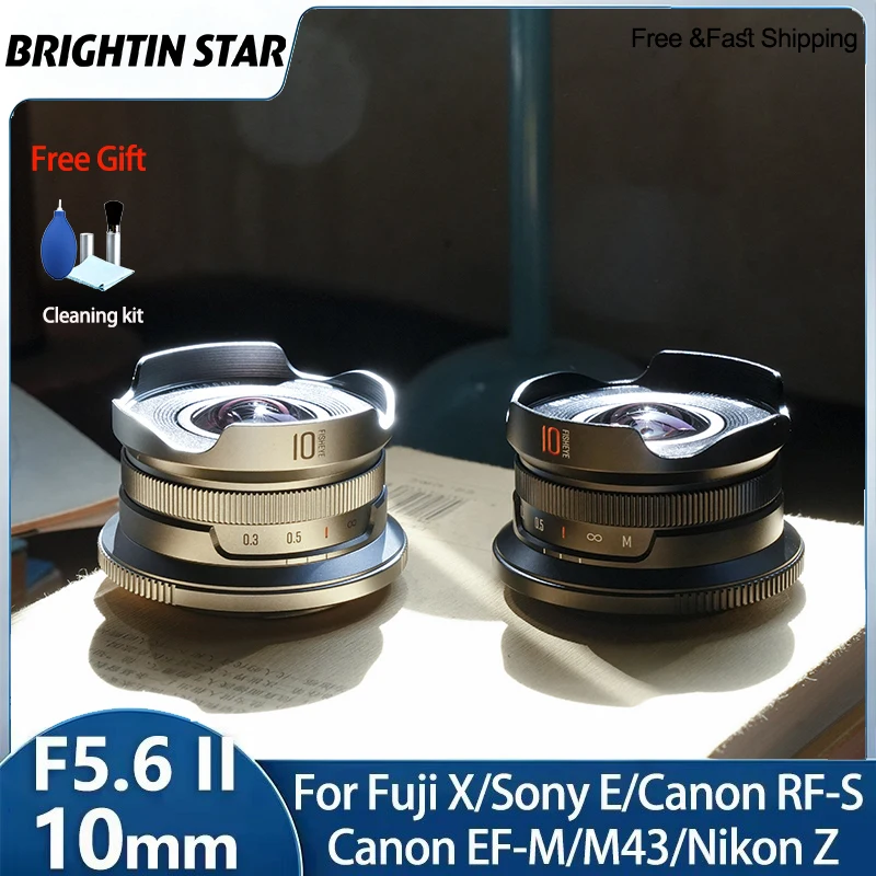Brightin Star 10mm F5.6 II APS-C Wide Angle Fisheye Prime Manual Focus Lens for Sony E Canon EOS M Fujifilm X Nikon Z M4/3 Mount