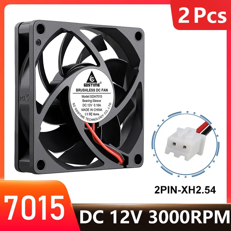 

2PCS Gdstime DC 12V 7510 компьютерный корпус радиатор бесшумный охладитель 70x15mm втулка подшипник осевой вентилятор 2Pin 70mm бесщеточный вентилятор охлаждения