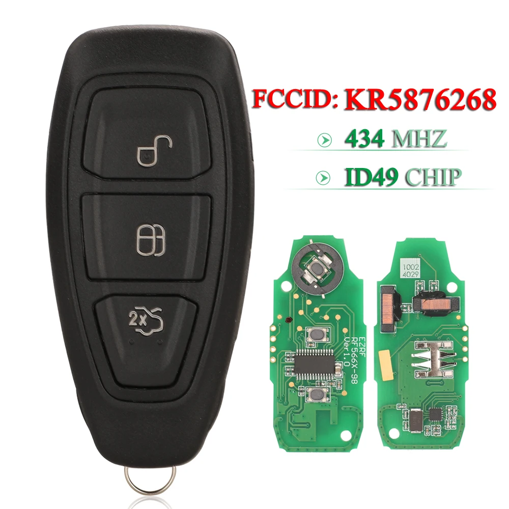 jingyuqin 3Button For Ford Focus 2015 - 2019 C-MAX 2013- 2016 Fiesta 2015- 2016 Remote Car Key 434Mhz ID49 Chip FCCID: KR5876268