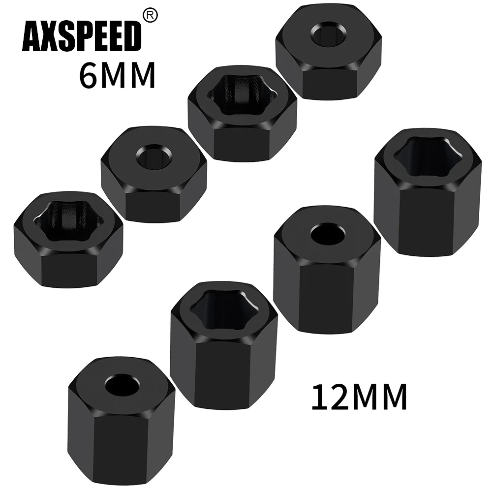 AXSPEED 4Pcs 7mm to 12mm Alu Alloy Hex Wheel Hub 6mm/12mm Extended Adapters Conversion for 1/16 RC Car Upgrade Accessories Part
