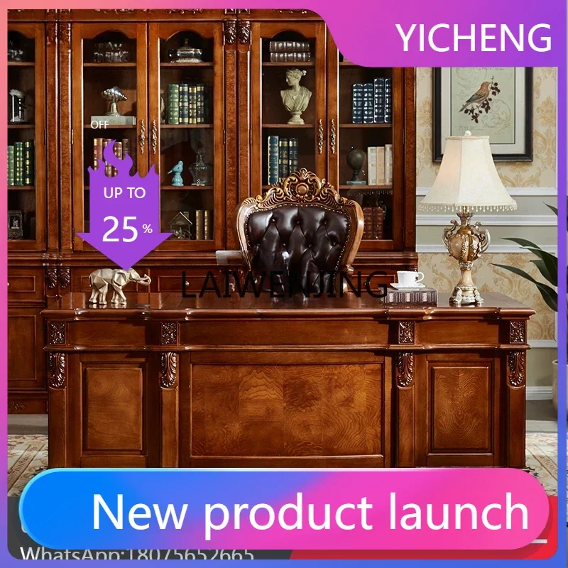 LYY European-style villa high-end study computer desk writing desk solid wood retro boss desk
