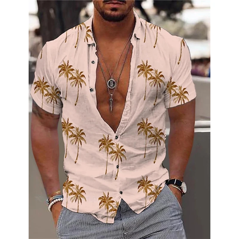 Summer Daily Casual Coconut Tree Print Funny Hawaii Shirt For Men Tropical Style Oversized Loose Shirts Mens Fashion Blouse Tee