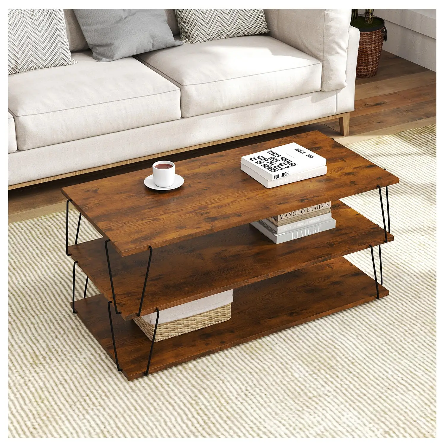

Coffee Table, 40" Center Table With Storage Shelf, Rectangle Coffee Table, For Living Room, Toolless, Easy Assembly, Simple Styl