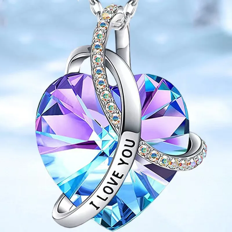 الحب الوردي جمشت قلادة كريستال القلب قلادة عيد الحب هدية الزفاف قلادة حفلة عيد ميلاد فتاة أمي زوجة صديقة
