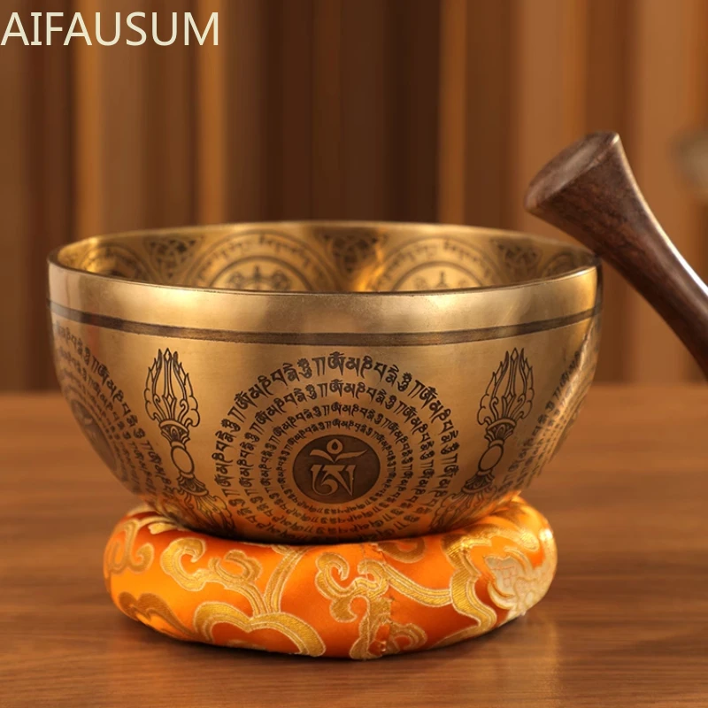 Nepal Hand hammering Yellow Jambala Singing Bowl Tibet Buddha sound bowl Yoga meditation Sound Healing,28cm,26cm,24cm,22cm