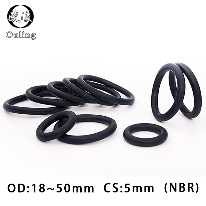 30PCS/Lot Black NBR O‑Ring CS5mm OD18-50mm Oil‑Resistant Nitrile Rubber Gasket WasherFor Machinery Plumbing Hydraulic Sealing