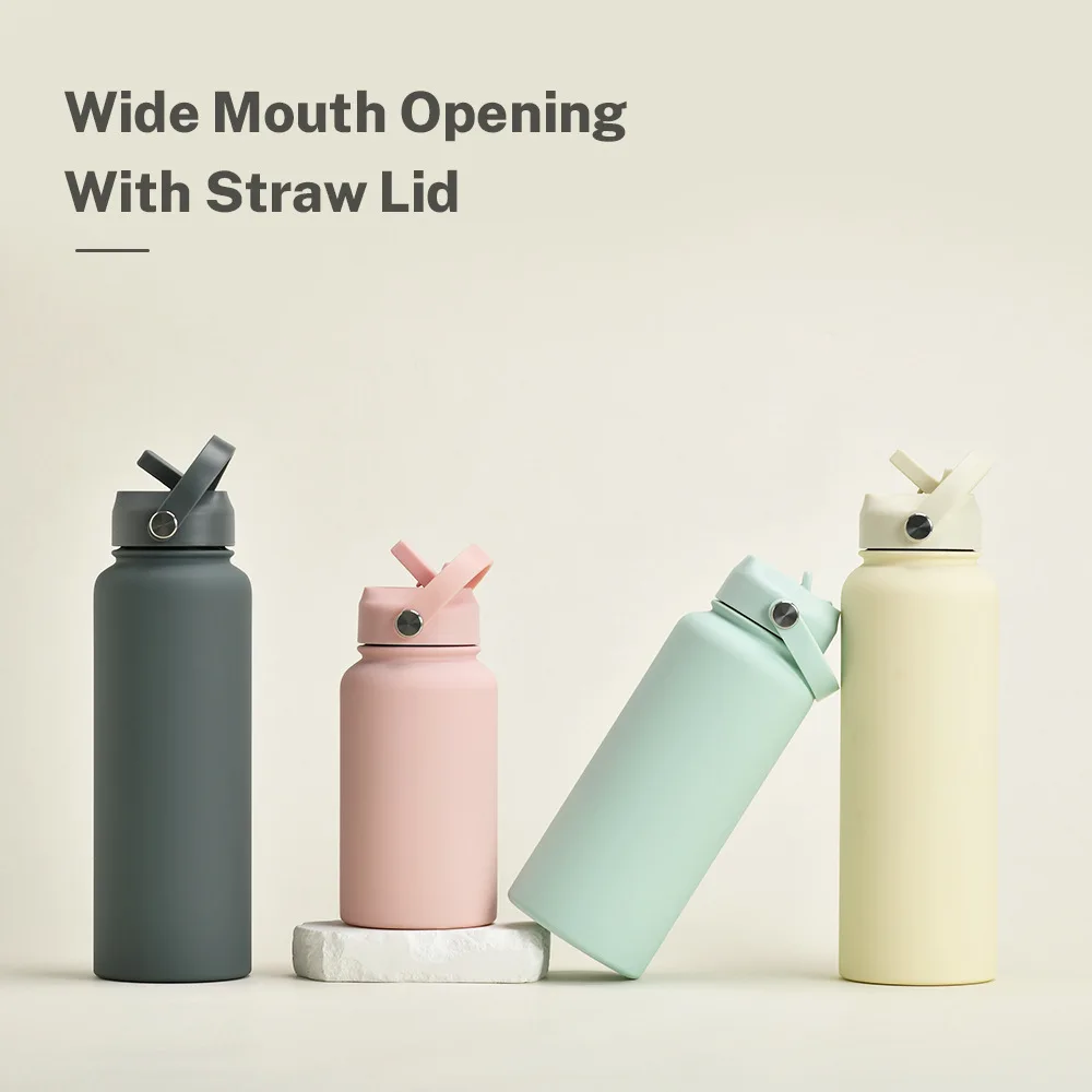 

2025 Stainless Steel Sports Kettle Wide-mouth Portable Water Bottle with Straw 1200ml Large-capacity Outdoor Sports Thermos Cup