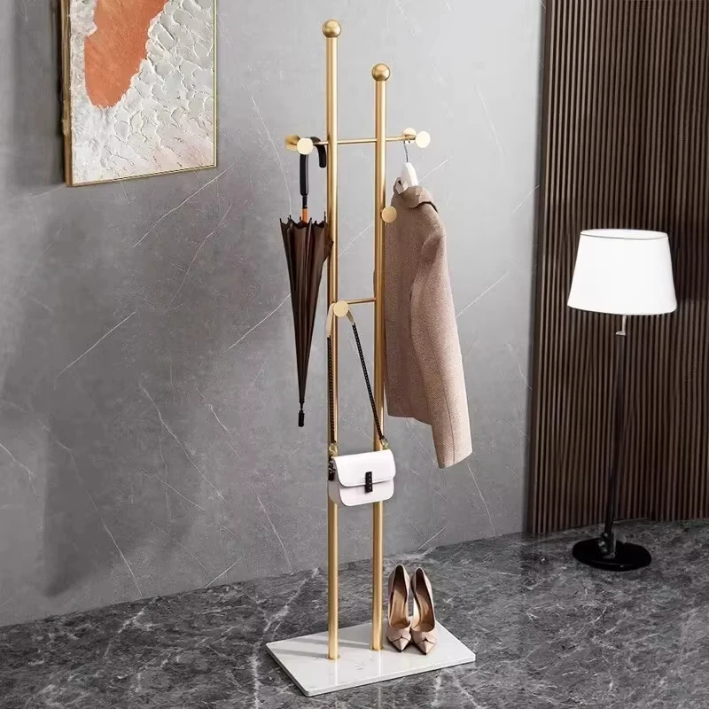 Nordic Wind Double Grid Standing Coat Rack Family Living Room Bedroom Bedside Clothes Hanger Porch Fashion Floor Metal Hanger