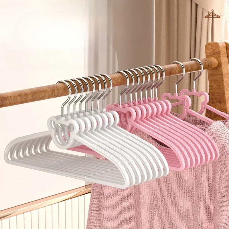 5/10PCS Pink/White Cute Bear Clothes Hangers,Non-Slip Space-Saving Slim PP Hangers for Coat Jacket Dress,Household Clothes Rack 4