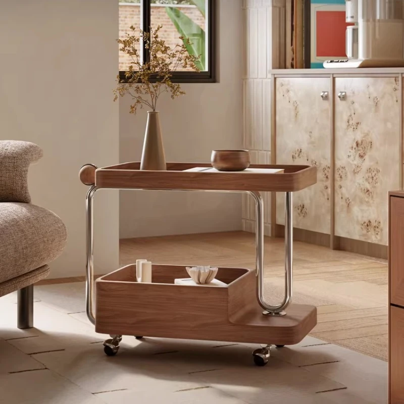 

The vintage style cart side table can be moved to the living room and the sofa side table to store shelves