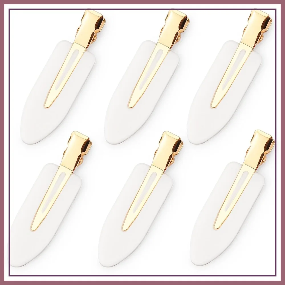 

6 Pcs Creaseless Hair Clips, No Crease Makeup Clips for Women, Flat No Bend Hair Clips for Styling, Golden Handle (White)