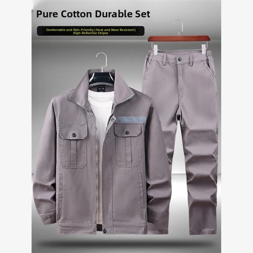 Conjunto de Ropa de Trabajo de Algodón Puro Thiened para Hombre, Resistente al Desgaste, Ropa Protectora para Primavera y Otoño, Chaqueta de Trabajo