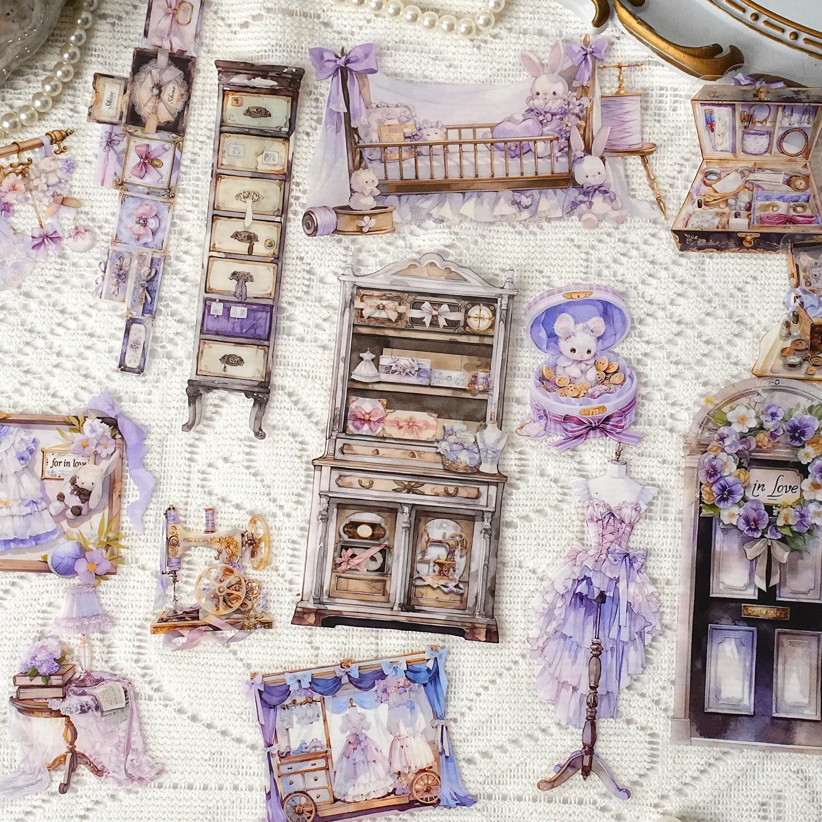 15 قطعة من ملصقات خزانة الحكاية الخيالية لسكرابوكينغ، حقائب هدايا للأطفال، المجلات التي يمكنك صنعها بنفسك، ديكور الغرفة، ملصقات القرطاسية #4