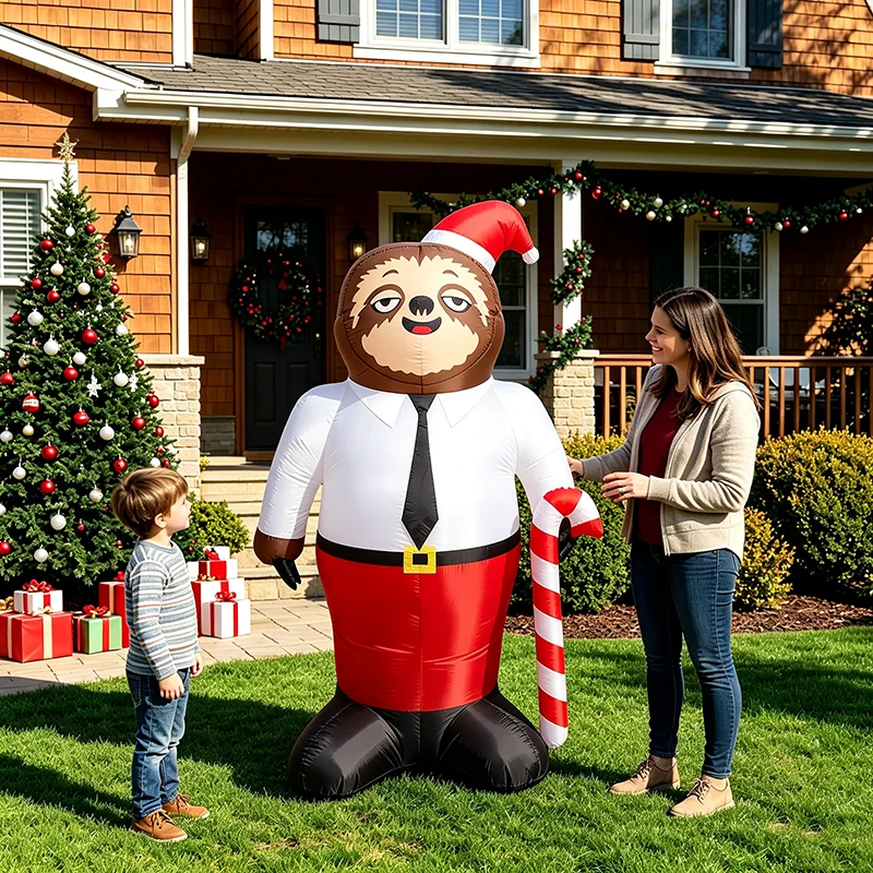 5.6FT Christmas Inflatable Sloth Gentleman with LED Lights Blow Up Yard Decoration for Garden Lawn Holiday Party Comical Inflatable Animal Holiday Decorations