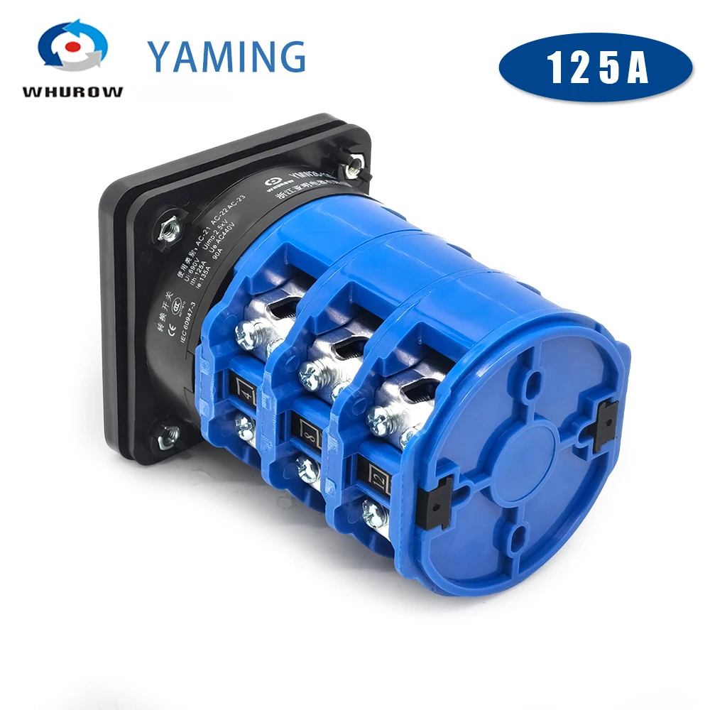 125A Three Poles LW26-125/3 Multi Position Panel Mounting Cam Changeover Rotary Switch Silver Contact LW28 YMW26