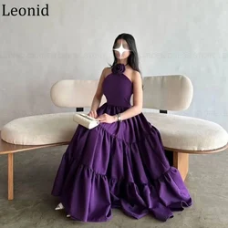 LEONID Vintage Purple Sleeveless Prom Dresses Halter Neck Formal Occasion Dresses 2024 Ankle-Length Flower Party Evening Dresses