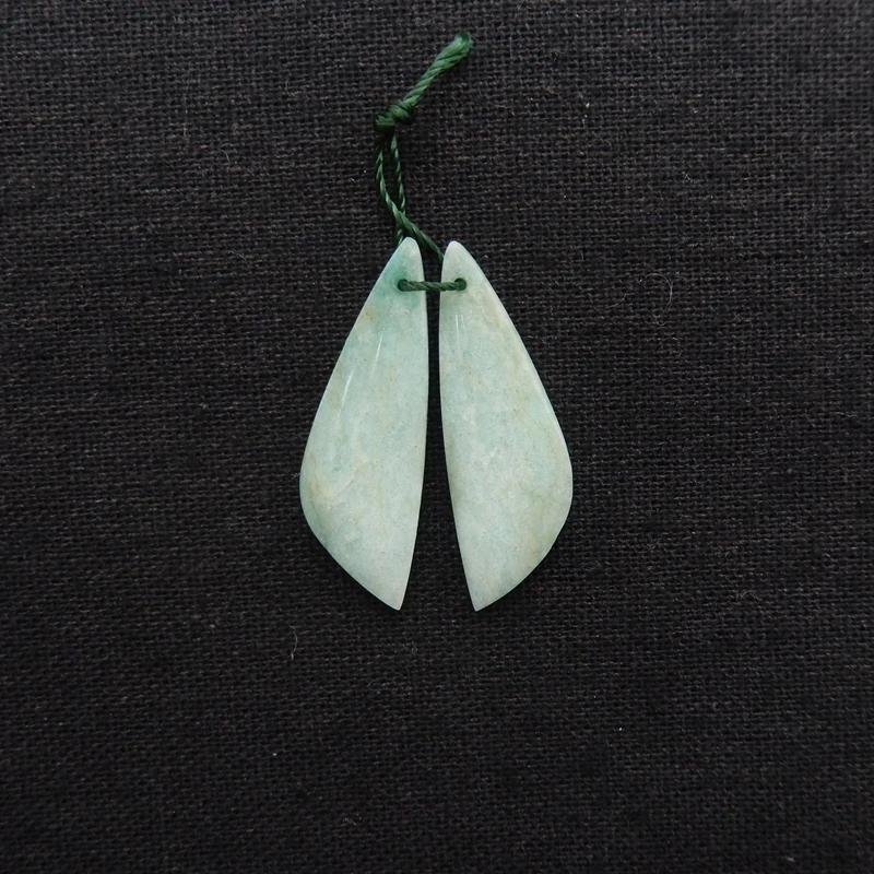 Handcarved Green Onyx Earrings 34x11x4mm Gemstone Beads Matched Pair 4g Semiprecious Fashion Jewelry Accessories