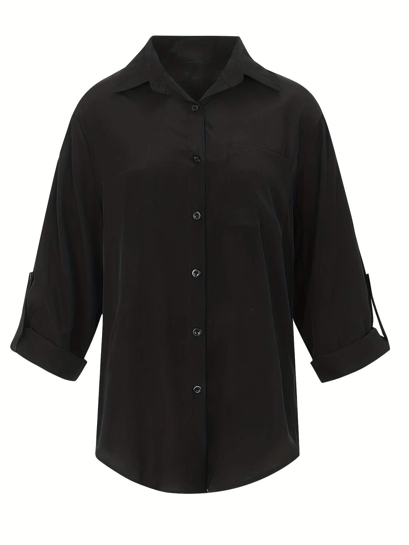 Plus Size Solid Single Breasted Shirt With Pockets