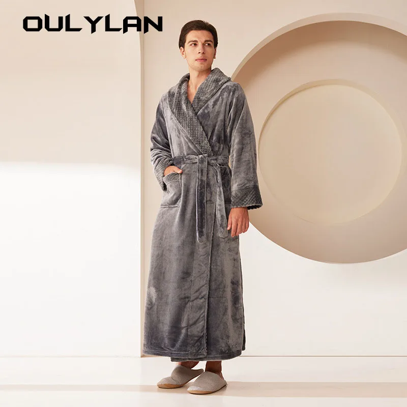 Autumn and Winter Warm Thick Couple Bath Bathrobes Men Women Pajamas Winter Lengthened Plush Solid Color Home Clothes Long Coat