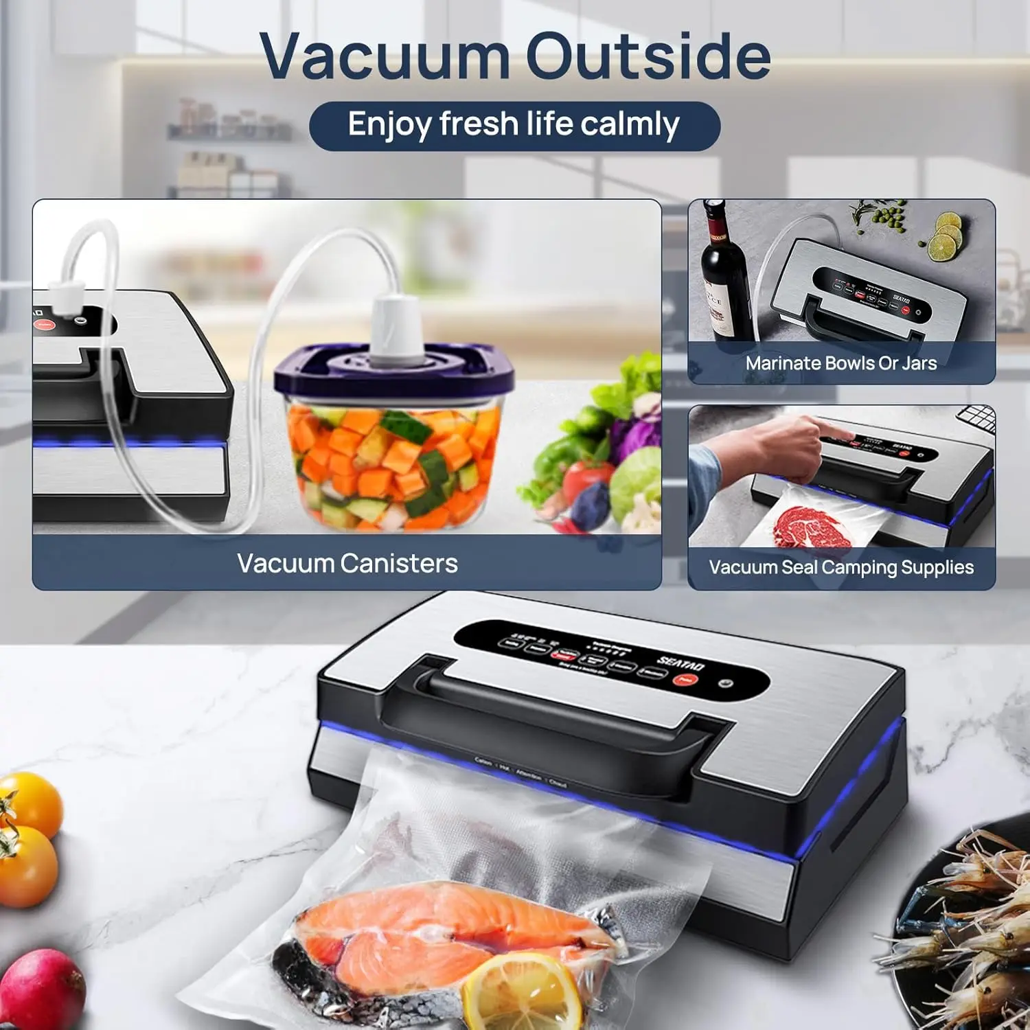 Automatic Vacuum Sealer Machine, 90kPa Multifunction Commercial Vacuum Food Sealer For Food Preservation, Dry & Mo