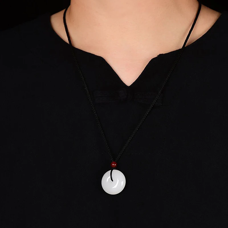 Natural Hetian White Jasper Peace Buckle Pendant Necklace Fashion Jewelry Men Women Holiday Gifts