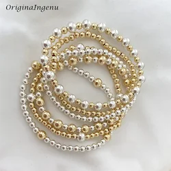 Gold and Silver Bracelet Elasticity Beaded Bracelet 14K Gold Filled Jewelry Tarnish Resistant Jewelry Silver Beaded Bracelet