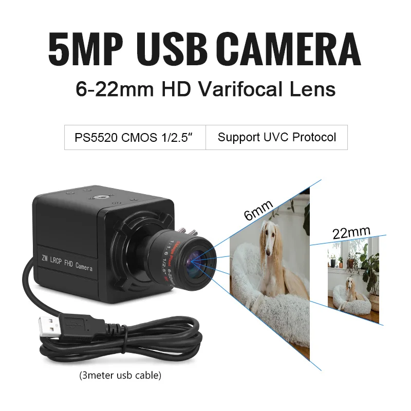 5600 5MP 6-22mm varifocal M12 lens PS5520 sensor USB Camera 1920x1080 25fps 2592x1944 30fps UVC Camera for Windows Linux MAC OS