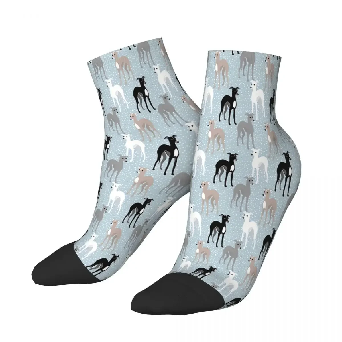 Italian Mid-Century Modern Pattern Geryhound Greyhounds Dog Ankle Socks Male Mens Women Winter Stockings Hip Hop