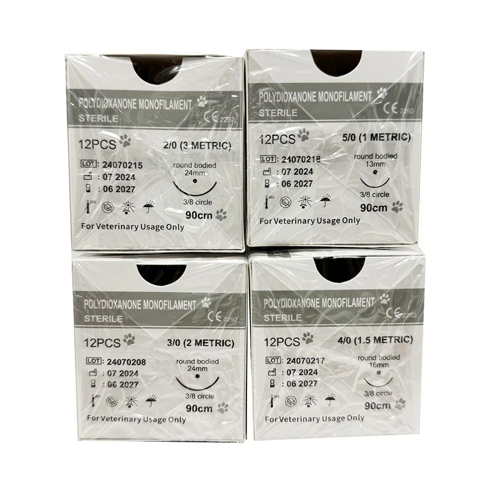 12pcs Absorbable Suture Thread 75cm/90cm Veterinary PGA Sterile Surgical Suture with Curved Needle for Veterinary Medical Teachi