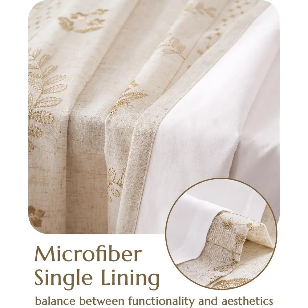 Beżowe, w stylu bohemy, z mieszanki lnu, z kwiatowym wzorem, z haftem, zestaw 2 paneli do sypialni i salonu.