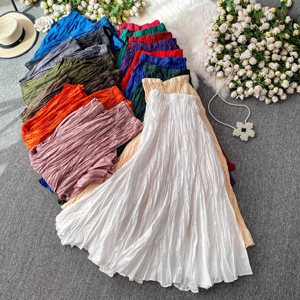 

Асимметричная плиссированная женская юбка-миди с высокой талией, лето 2021, модная утягивающая длинная юбка трапециевидной формы, корейский сле