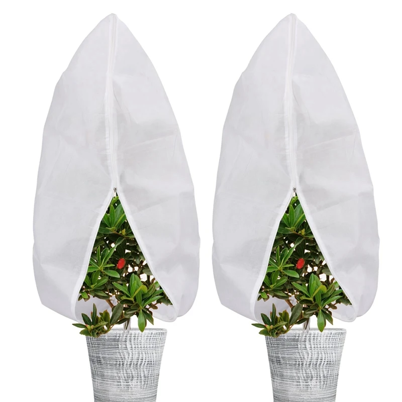 2 Piece Plant Covers Freeze Protection Jacket 2.6Ft X 4Ft White Reusable Winter Drawstring Plant Covers With Zipper