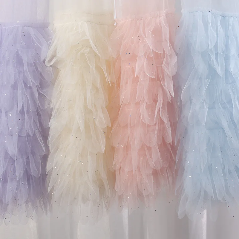 

2 ярда сетчатой кружевной ленты с плиссированными волнистыми оборками из фатина для шитья, рукоделия, детских платьев, одежды, рюшей, юбок-принцесс, 47 см