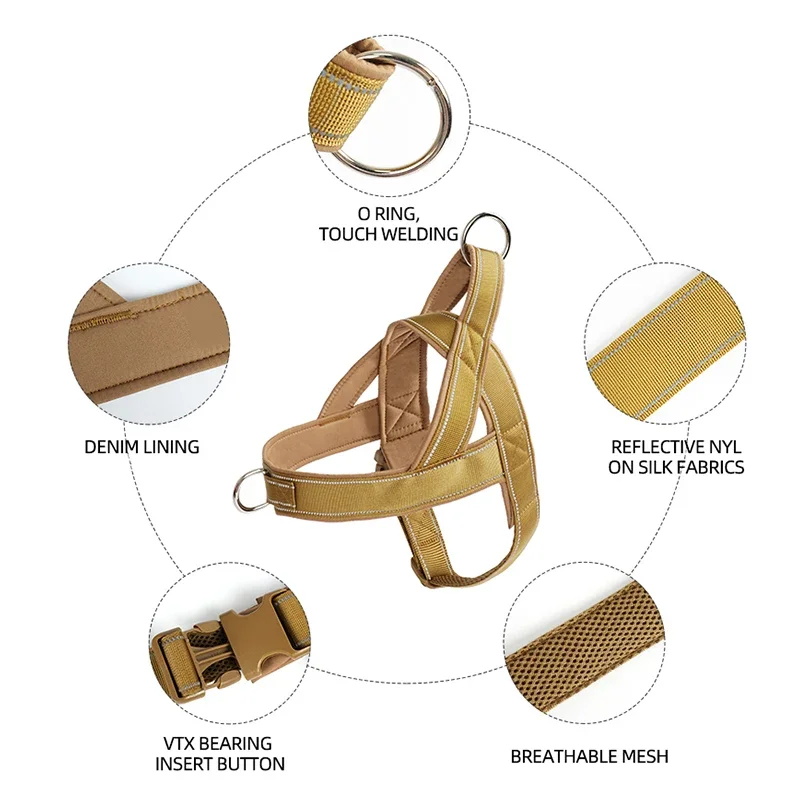 600 Denier Nylon Pet Harness With High Tensile Strength And Reflective Line, Suitable For Medium To Large Dogs,Dog Training
