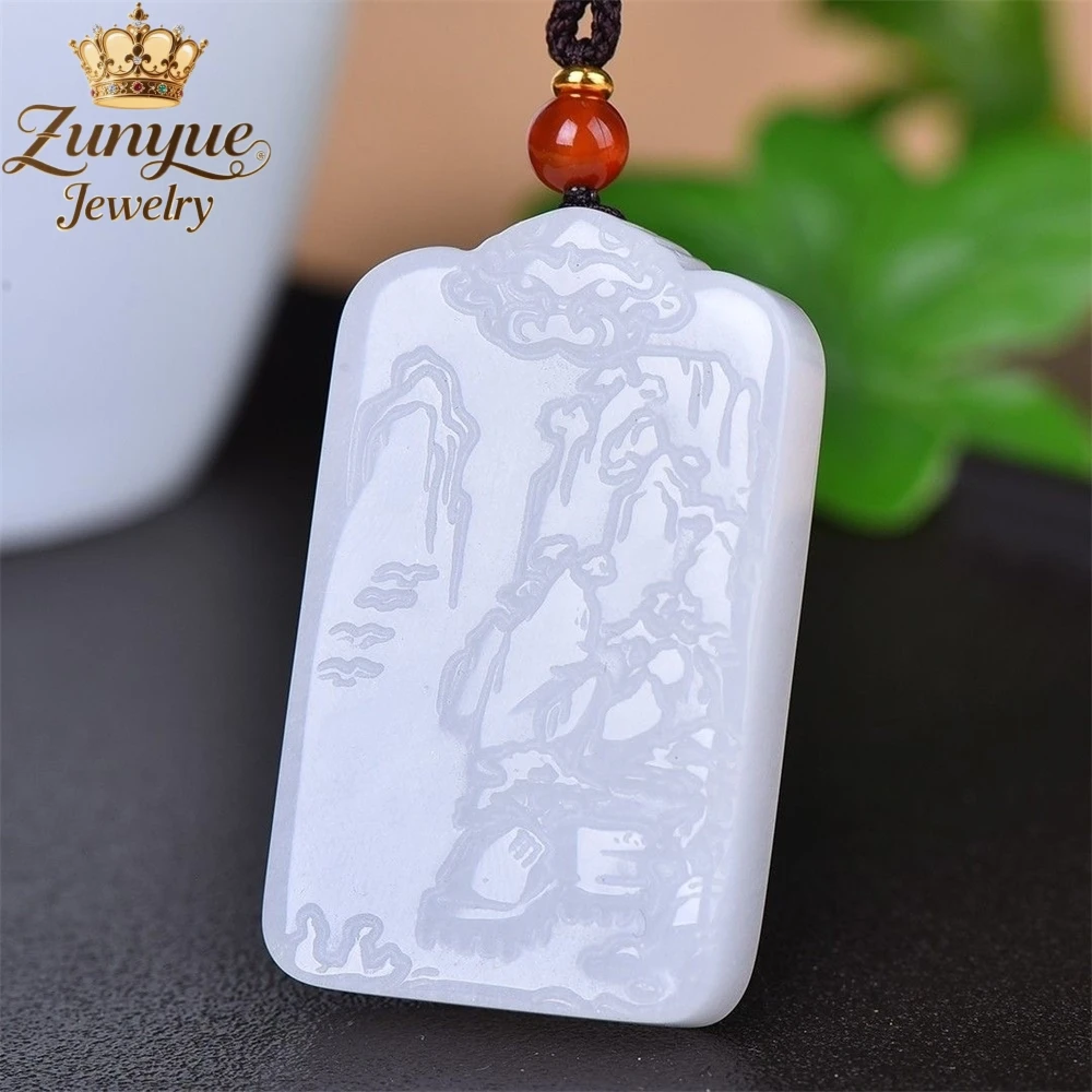 

Natural Golden Silk Jade White Jade Mountain Water Plate Rectangular Male/Female Couple Pendant High-grade Fashion Fine Jewelry