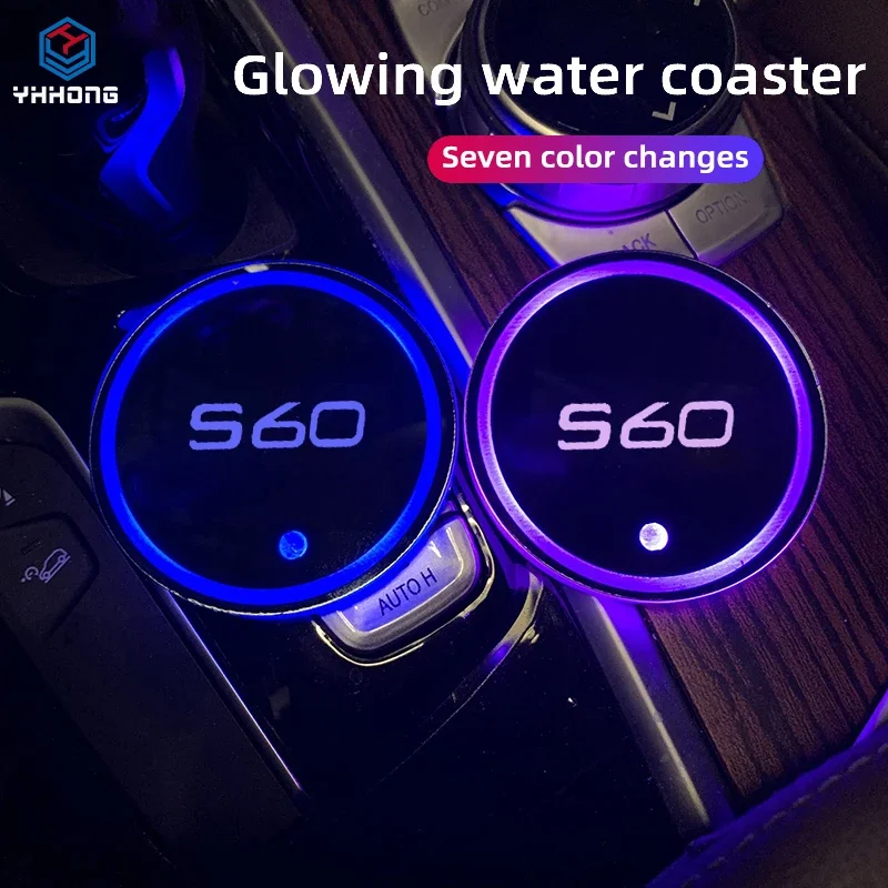 

Luminous Car Water Cup Coaster Holder 7 Colorful Led Atmosphere Light USB Charging For Volvo S60 S 60 Auto Accessories