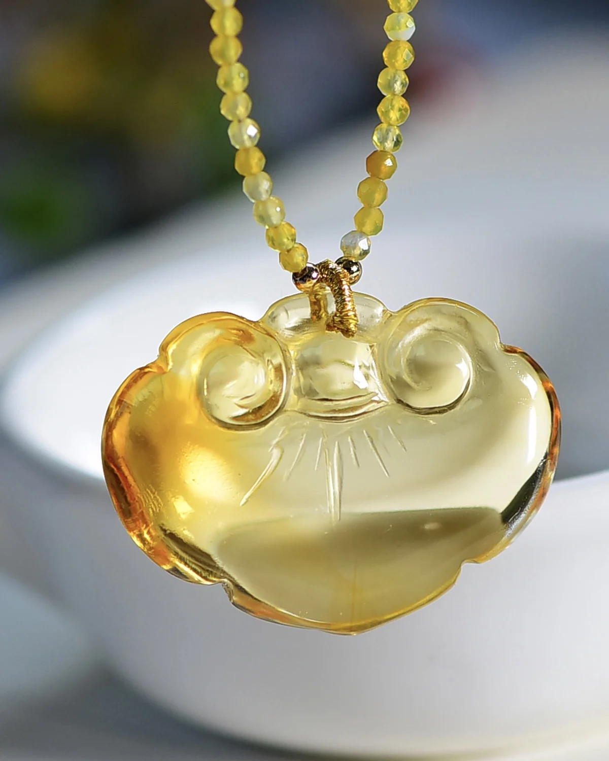 Natural Yellow Citrine Quartz Women Men Pendant 32*23.8*9.5mm Lock Wealthy Rare Bead Necklace Jewelry AAAAA