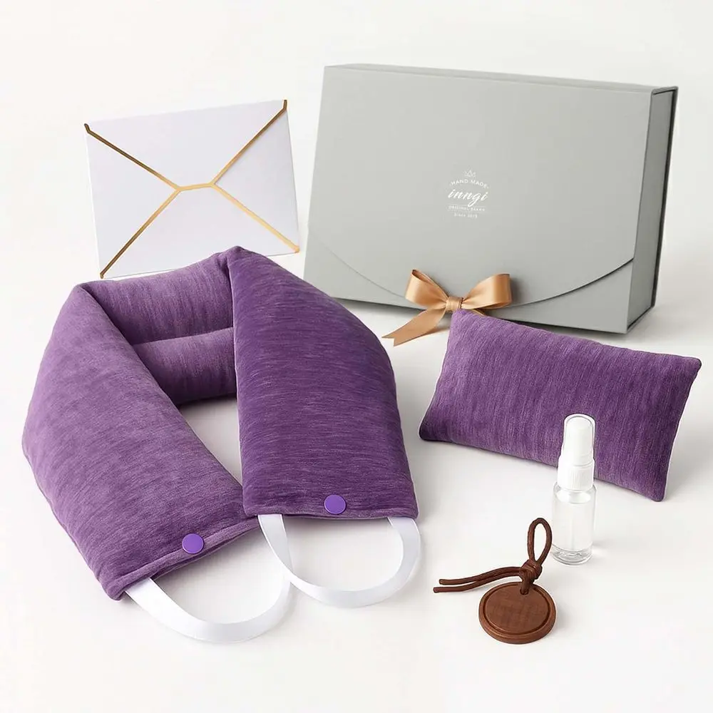 

Luxury Lavender Microwave Neck & Eye Wrap Set - Moist Heat Therapy for Pain Relief and Stress, Himalayan Salt Aromatherapy Gift