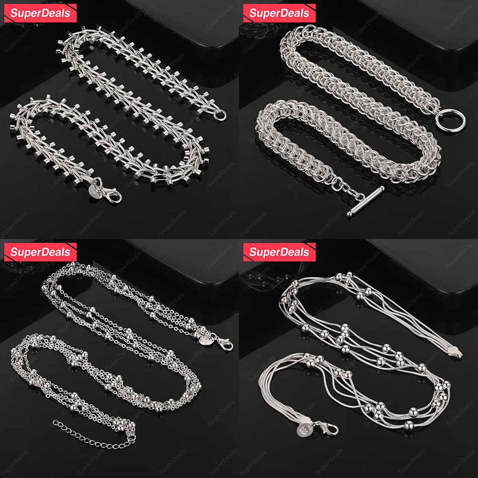 SuperDeals 925 Sterling Silver Multi-Bead/Dragon Bone/Fish Bone Chain Necklace Women Engagement Party Fashion Popular Jewelry