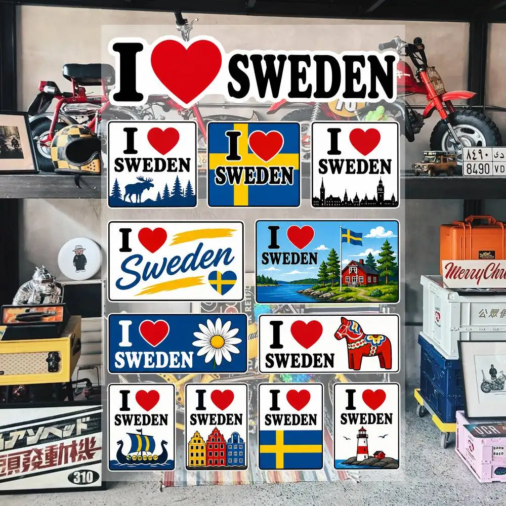 I Love Sweden Aesthetic Graffiti Waterproof PVC Stickers for Car Motorcycle Skateboard Helmet Notebook